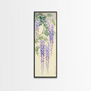 Cascading Wisteria Blossoms in Shades of Purple and Green - Skinny Art, Japanese Wall Decor, Framed Canvas Print, Ukiyo-e Style