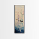 Sailboats On Calm Sea Canvas In Japanese Ukiyo-e Style, Traditional Woodblock Print, Framed Canvas Print, Tall Skinny Japanese Wall Art, Ready To Hang