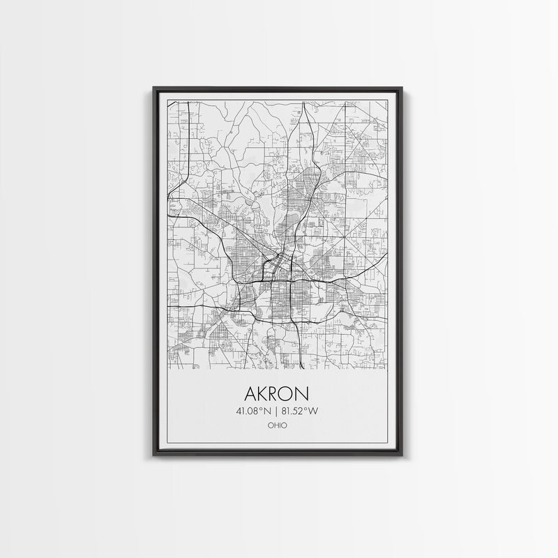 Akron Street Map, Akron Map, Map Wall Art, Office Wall Art, City Map Print, Minimalist, Modern Art, Wall Art, Canvas Print, Canvas Wall Art