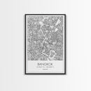 Bangkok Street Map, Thailand Map, City Wall Art, Asia Travel Art, Reception Décor, Modern Art, Wall Art, Canvas Print, Canvas Wall Art