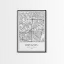Fort Worth Street Map, Texas Map, City Map Art, Minimalist Art, Wall Art, Canvas Print, Travel Wall Art, Gifts For Women, Man Cave Décor