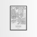 Glendale Street Map, Arizona Map, City Map Art, Minimalist Art, Wall Art, Canvas Print, Black And White Map, Above Bed Art, Wanderlust Gift