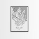 Honolulu Street Map, Hawaii Map, ity Map Art, Minimalist Art, Wall Art, Canvas Print, Living Room Art, Travel Wall Art, Anniversary Gift