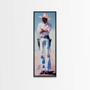 Western Cowboy in White Framed Canvas Print, Rustic Wall Art, Moody Art, Southwest Wall Art, Vintage Horse Art, Extra Wide Art