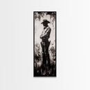 Black and White Cowboy Art Framed Canvas Print, Rustic Wall Art, Moody Art, Southwest Wall Art, Vintage Horse Art, Tall Narrow Art