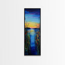 Vibrant Lake Reflection Framed Canvas Print lake Tahoe art landscape painting sunset over water coastal decor extra wide wall art