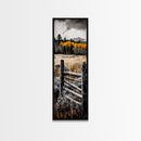 Rustic Mountain Fence Framed Canvas Print, Birch Tree Art, Fall Landscape Painting, Moody Art, Farmhouse Art, Above Sofa Art