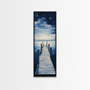 Dockside Tranquility Coastal Wall Art Framed Canvas Print Nautical Painting Blue and Green Wall Art Above Sofa Art Lake Tahoe Art