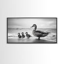 Duck family, bird art, whimsical art, coastal decor, nature painting, extra wide art, panoramic art, above couch art, framed canvas print