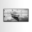 Tranquil Canoe Reflection, lake Tahoe art, nautical decor, seascape painting, coastal landscape art, panoramic painting, framed canvas print