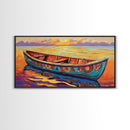 Sunset Canoe, seascape painting, coastal painting, nautical wall art, above sofa art, ocean decor, bright colors, Canvas Print