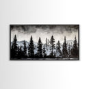 Pine Tree Forest, Moody Landscape Painting, Black and White Wall Art, Nature Wall Art, Extra Wide Art, Framed Canvas Print, Rustic Decor