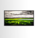 Marsh Landscape Painting, Green Wall Art, Nature Artwork, Panoramic Art, Extra Wide Art, Framed Canvas Print, Rustic Home Decor