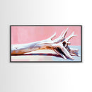 Driftwood, wabi sabi art, rustic decor, framed canvas print, minimalistic art, light pink wall art, extra wide art, boho art