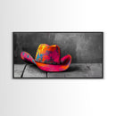Vibrant Cowboy Hat Framed Canvas Print | Western Wall Art | Chicano Art | Moody Art | Southwest Decor | Rustic Art | Extra Wide Art