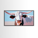 Bull And Bear Art, Rustic Wall Art, Farmhouse Art, Vintage Western Painting, Coastal Cowgirl Art, Framed Canvas Print, Above Couch Art