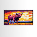 Bull Sunset, bull and bear art, rustic wall art, farmhouse decor, sunset painting, moody art, framed canvas print