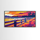 Western Fence, rustic wall art, landscape painting, panoramic art, extra wide art, farmhouse decor, scenic art, Framed Canvas Print, gift idea