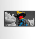 Western Cowboy Portrait Canvas Print Rustic Decor Southwest Wall Art Black Cowgirl Painting Farmhouse Art Extra Wide Horizontal Art