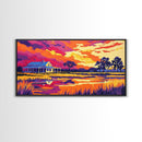 Rural Farmhouse, Rustic Wall Art, Barn Landscape Oil Painting, Farmhouse Art, Framed Canvas Print, Panoramic Art, Above Bed Wall Art