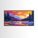 Lake Tahoe Art, mountain painting, scenic sunset print, southwest wall art, panoramic art, extra wide art, framed canvas print