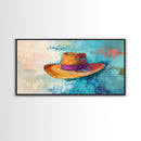 Western Hat, Boho Art, Rustic Wall Art, Southwest Art, Moody Painting, Extra Wide Art, Minimalist Art, Framed Canvas Print