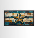 Lone Star Art, Framed Canvas Print, Rustic Wall Art, Southwest Wall Art, Geometric Wall Art, Extra Wide Art, Above Couch Art, Farmhouse Decor