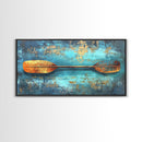 Rustic Oar, Coastal Decor, Nautical Wall Art, Teal Wall Art, Wabi Sabi Art, Gift Idea Him, Above Sofa Art, Framed Canvas Print, Boho Art