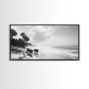 Cattle on beach, coastal cowgirl wall art, rustic decor, farmhouse art, landscape painting, panoramic painting, extra wide art, framed canvas print