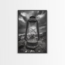 Stormy Lantern by the Sea, nautical decor, moody art, seascape painting, coastal painting, rustic wall art, framed canvas print