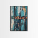 Rustic blue door, worn leather belt, southwest wall art, farmhouse art, textured painting, wabi sabi art, framed canvas print, rustic decor