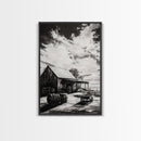 Vintage Barn, Rustic Landscape, Canvas Print, farmhouse art, rustic wall art, barn landscape oil painting, moody art, above couch art, wabi sabi art