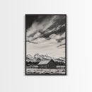 Rustic Cabin, Smoky Mountain Art, Black and White Landscape, Western Wall Art, Wabi Sabi Art, Farmhouse Decor, Canvas Print