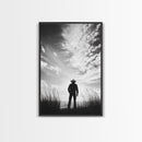 Lone Cowboy, coastal cowgirl wall art, moody art, western art, rustic decor, wabi sabi art, framed canvas print, extra wide art