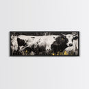 Black and White Cow, farmhouse art, rustic wall art, extra wide art, wabi sabi art, vintage horse art, Canvas Print