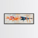Colorful feather, native art, southwestern decor, rustic wall art, boho art, framed canvas print, extra wide art, tribal painting