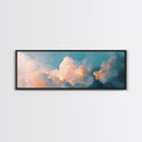 Cloud painting, sky wall art, soft pastel art, extra wide art, bedroom art, panoramic painting, framed canvas print, wabi sabi art