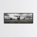 Texas Longhorns, Bull and Bear Art, Rustic Wall Art, Moody Art, Extra Wide Art, Framed Canvas Print, Horizontal Wall Art, Gift Idea