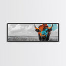 Bison Portrait, Southwest Wall Art, Buffalo Art, Native American Art, Moody Art, Panoramic Art, Rustic Decor, Framed Canvas Print