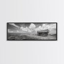 Rustic Wagon, coastal landscape art, extra wide art, panoramic painting, farmhouse art, framed canvas print, nautical wall art
