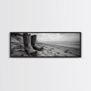 Cowboy Boots, coastal wall art, rustic decor, boho art, wabi sabi art, cowboy painting, framed canvas print, western style decor