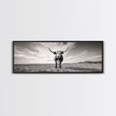 Longhorn, western landscape, bull and bear art, panoramic art, extra wide art, rustic wall art, framed canvas print, farmhouse decor, moody art