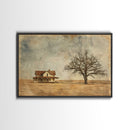 Little Farmhouse On A Texas Prairie Framed Canvas Print, Original Rustic minimalist Art, Wood Frame Rustic Home Decor