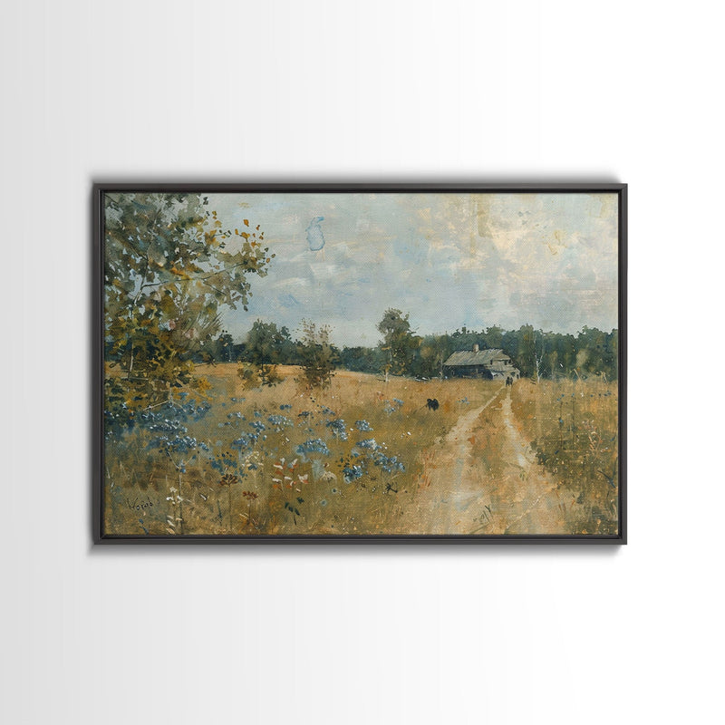 Blue Bonnets and Country Roads, Texas Art, Framed Canvas Print, Wood Frame Art, Metal Art, Metal Wall Art, Primitive Home Decor