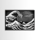 Black and White Wave Canvas Print, Hokusai Inspired Wall Art, Woodblock Print Style, Wall Art, Vintage Style Wall Art