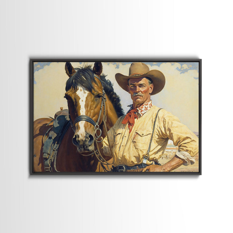 Wild West Cowboy Art, Framed Canvas Print, Cowboy Art Print, Western Art Print, Western Cowboy Gift, Retro Cowboy Decor, Western Cowboy