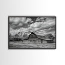 Old Barn Wall Art, Framed Canvas Print or Metal Art, Rustic Homestead Framed Canvas Art, Vintage Old Barn Black and White Wall Art