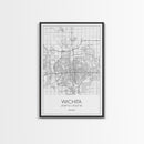 Wichita Street Map, Kansas Map, City Map Print, Minimalist Art, Wall Art, Canvas Print, Travel Wall Art, Gifts For Travelers, Canvas Art