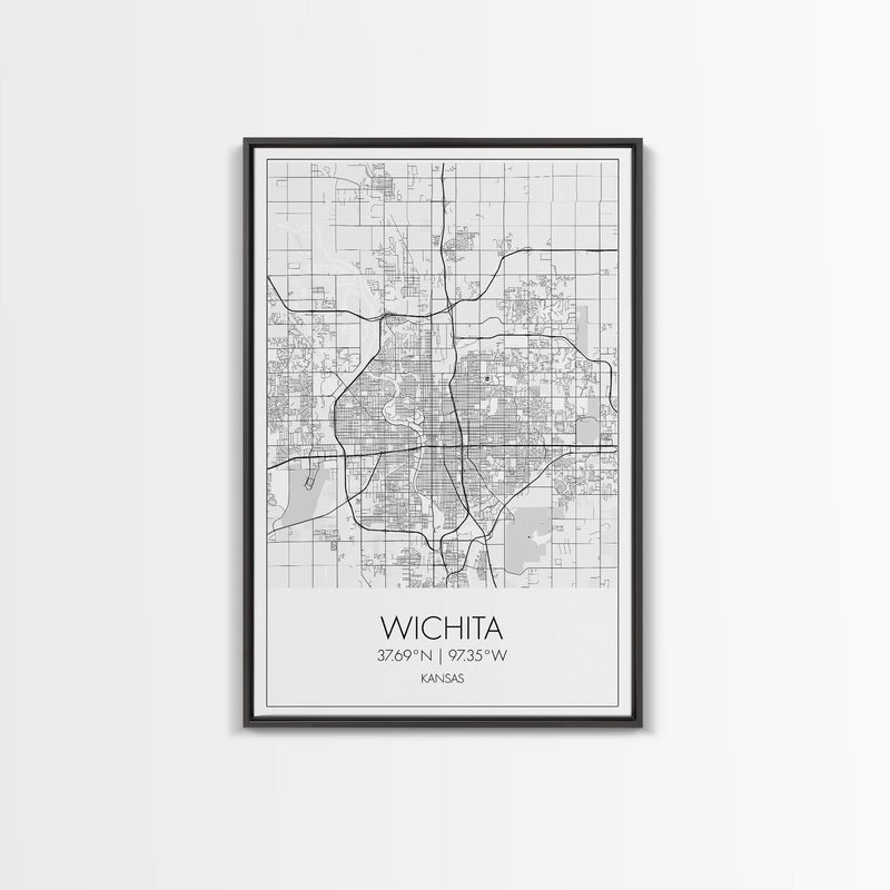 Wichita Street Map, Kansas Map, City Map Print, Minimalist Art, Wall Art, Canvas Print, Travel Wall Art, Gifts For Travelers, Canvas Art