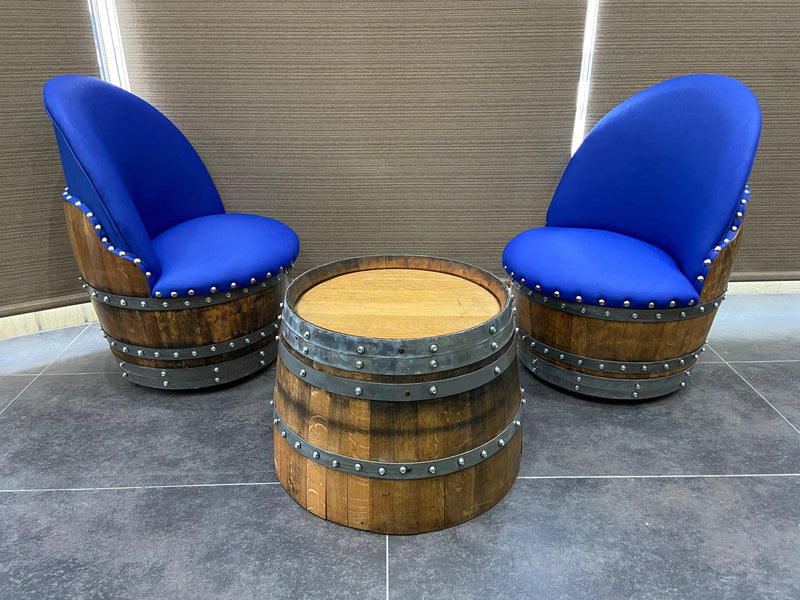 Wine Barrel Whiskey Barrel Round Coffee Table Set with 2 Chairs - Rustic Whiskey Barrel Furniture Set - Handmade Solid Oak - Free Shipping